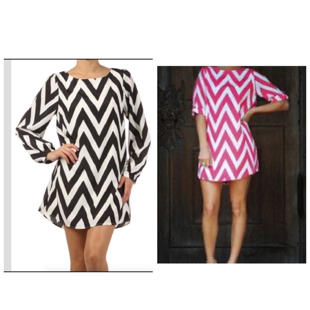 * Purple-Pink & White Chevron Shift Dress